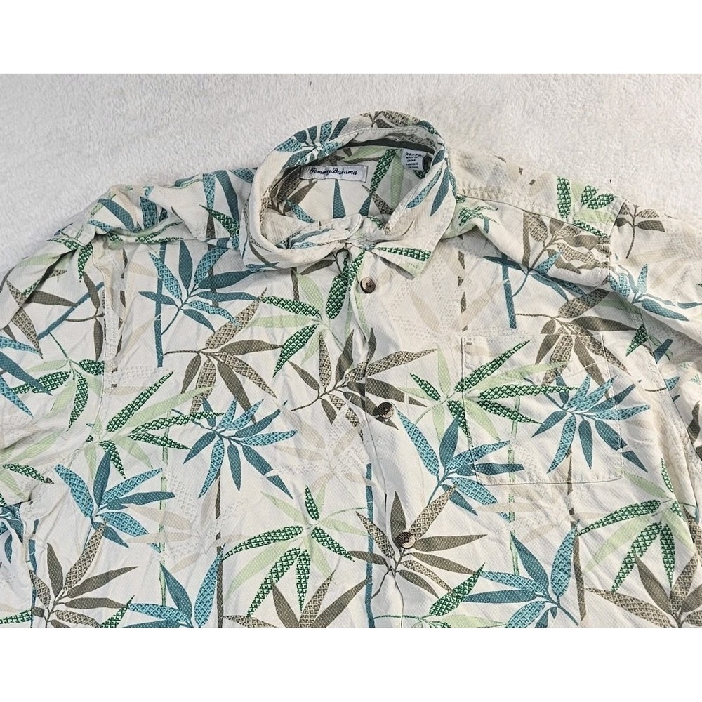 Tommy Bahama Mens Lg 100% Silk AOP Bamboo Print Short Sleeve Camp Shirt Beach